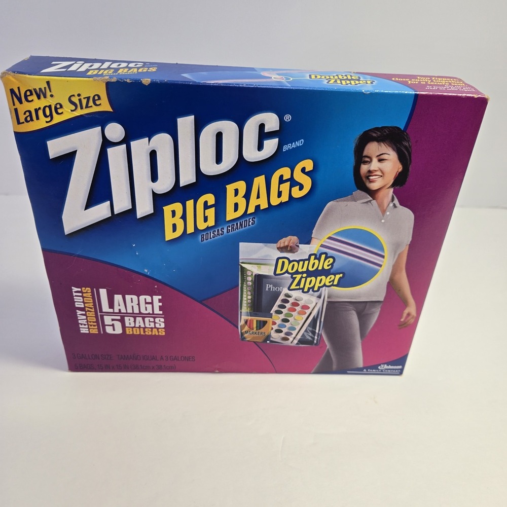 Ziploc Big Bags Large 3 Gallon 5 Count 15x15 Double Zipper Storage Bags 71592